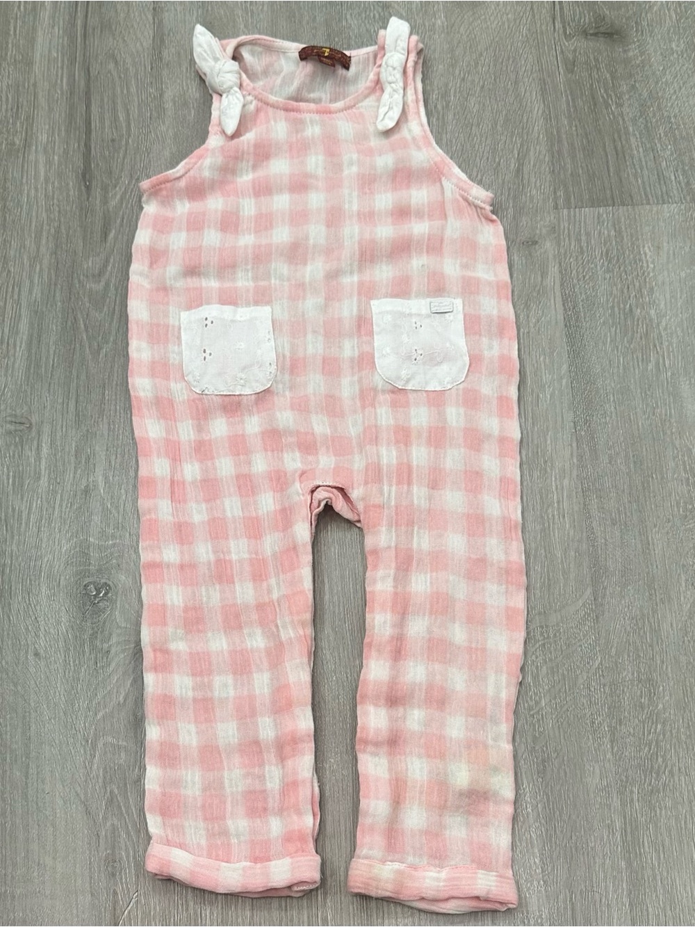 7 For All Mankind Pink and White Gingham Romper Baby Girl 18m